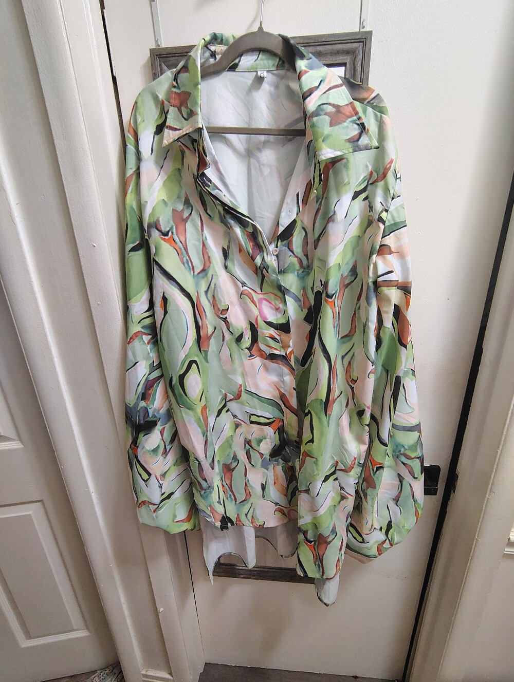 Un Listed Lightweight Floral Print Hi- Lo  Button-Up Dress  Green